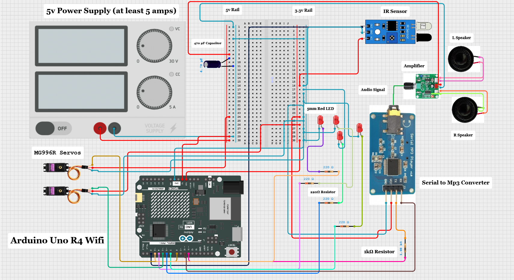 Final wiring diagram for the G-scale railroad crossing project